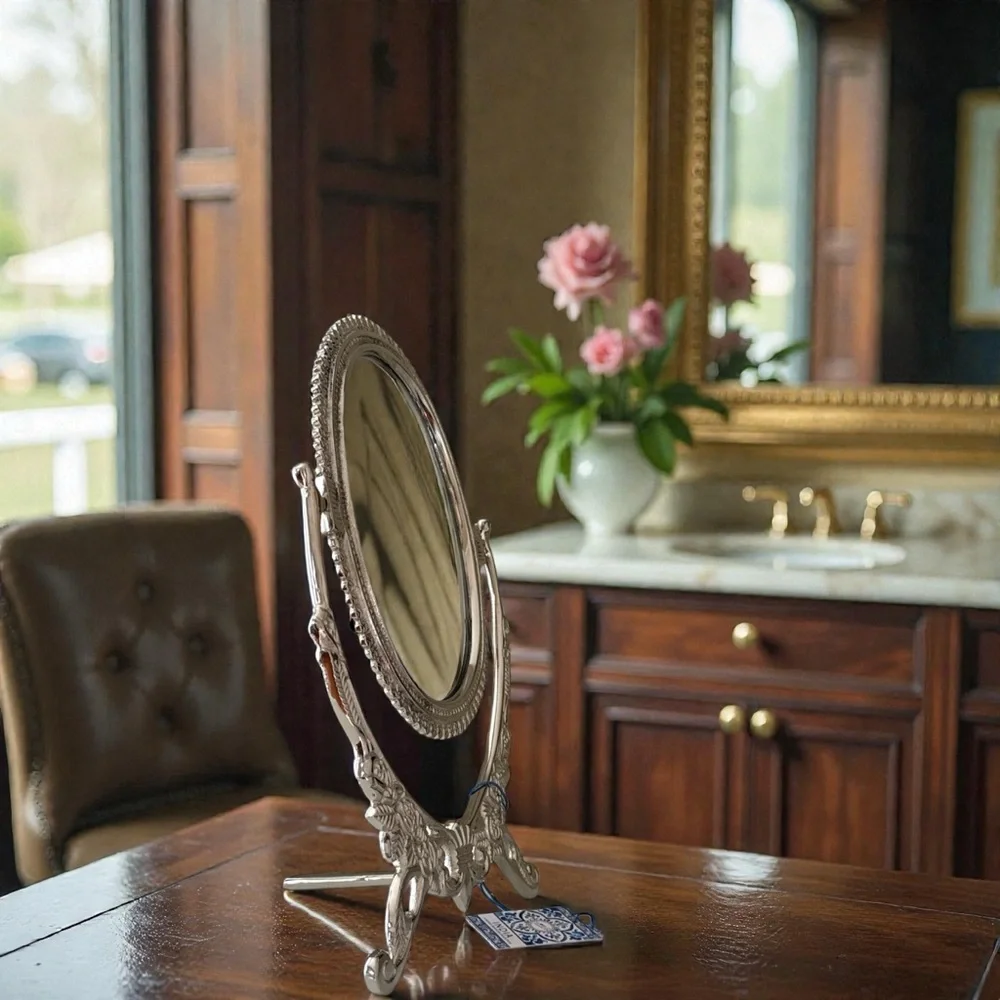 Ornate Silver Swivel Vanity Mirror